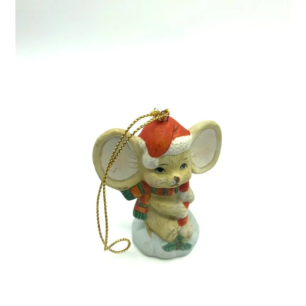 Lot of four Vintage Ornaments mouse, Framed Santa, skating boy /girl w‎ mittens